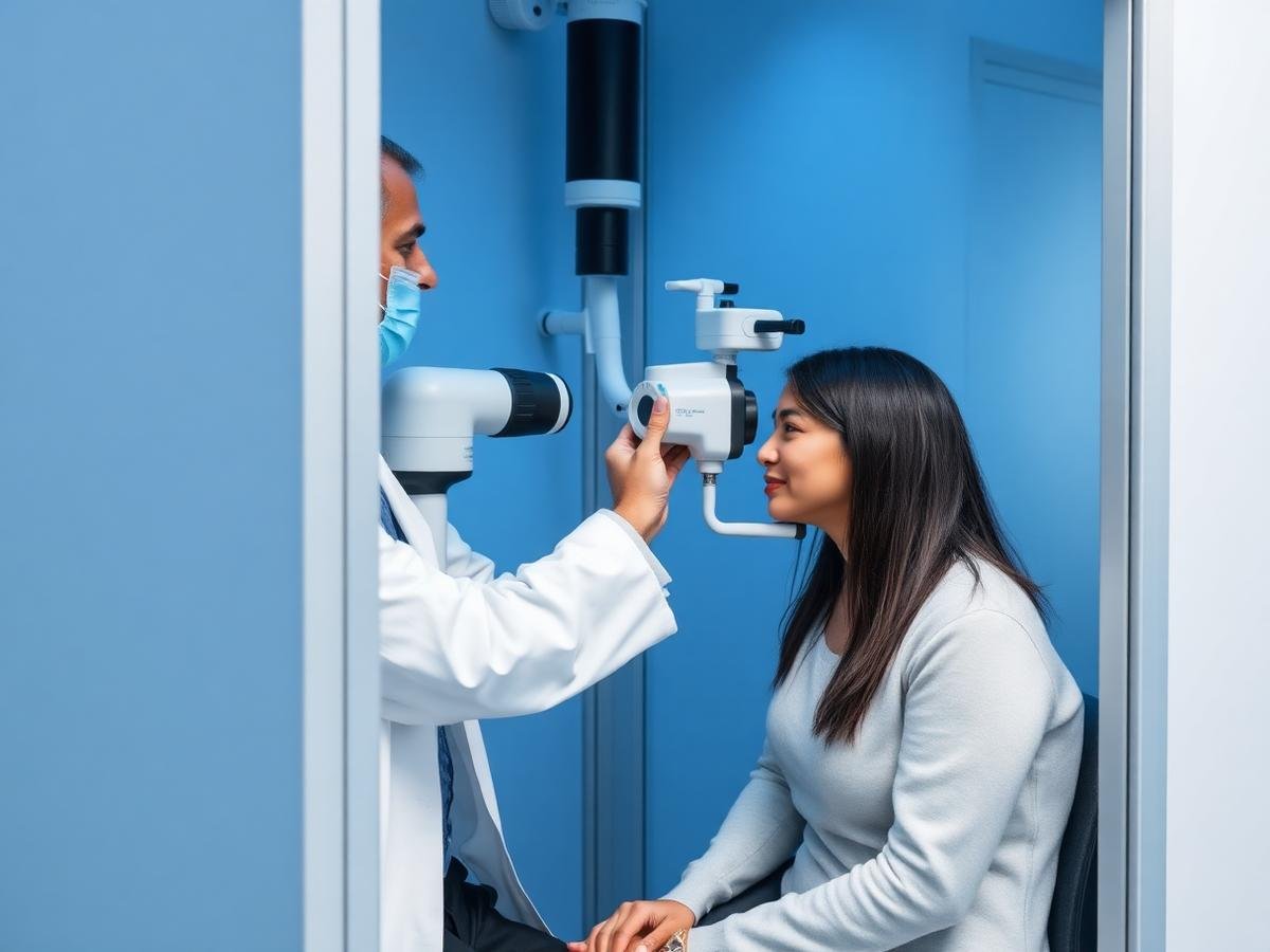 Profissional de saúde ocupacional realizando exame complementar em colaborador